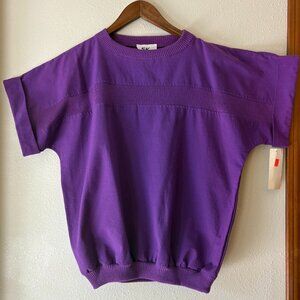 NWT Vintage 80s Purple Short Sleeve Top Ribbed 100% Cotton Relaxed Fit Size S/M